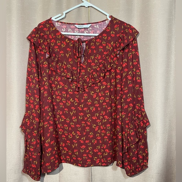 Sonoma XL Floral Ruffle Blouse - Burgundy and Red GUC - Picture 1 of 7